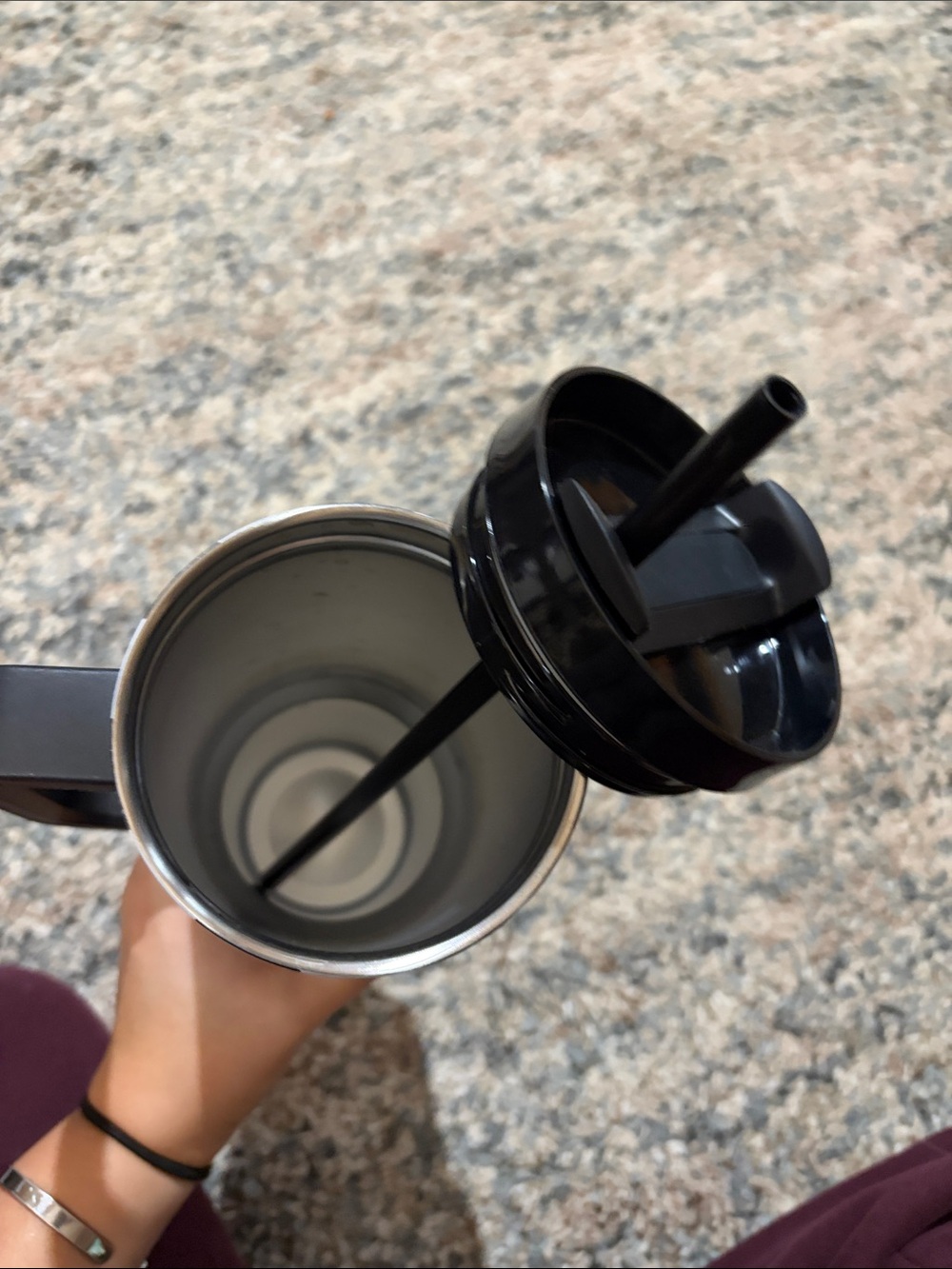 Black & White Checkered Travel Mug with Handle and Straw - Picture 7 of 7